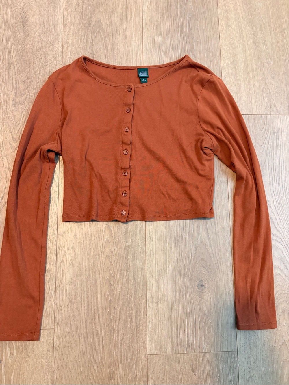 Wild Fable Rust Button-Front Cropped Long-Sleeve Top